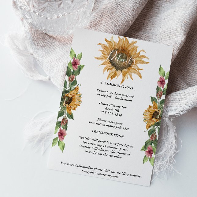Boho Sunflower Détails du Mariage Carte de boîtier (Créateur téléchargé)