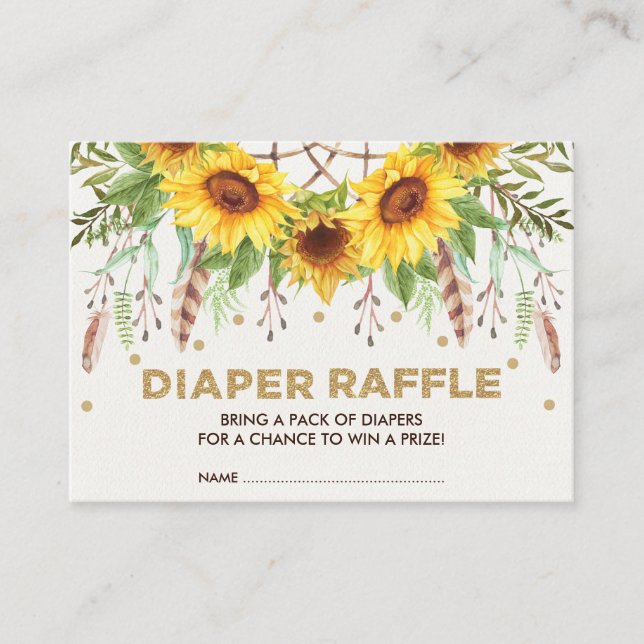 Boho Sunflower Dreamcatcher Summer Diaper Raffle Enclosure Card (Front)