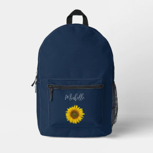 Boho Sunflower Elegant Personalized Navy Blue Printed Backpack