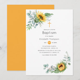 Boho Sunflower Eucalyptus Baptism Invitation