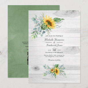 Boho Sunflower Eucalyptus  QR Code RSVP Wedding Invitation