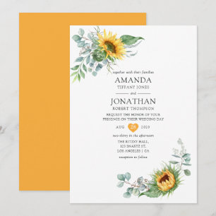 Boho Sunflower Eucalyptus Wedding Invitation