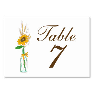Boho Sunflower Fall Country Yellow Floral Wedding Table Number