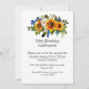 Boho Sunflower Floral Customizable 50th Birthday Invitation