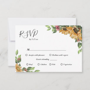 Boho Sunflower Menu Choix Mariage Carte RSVP