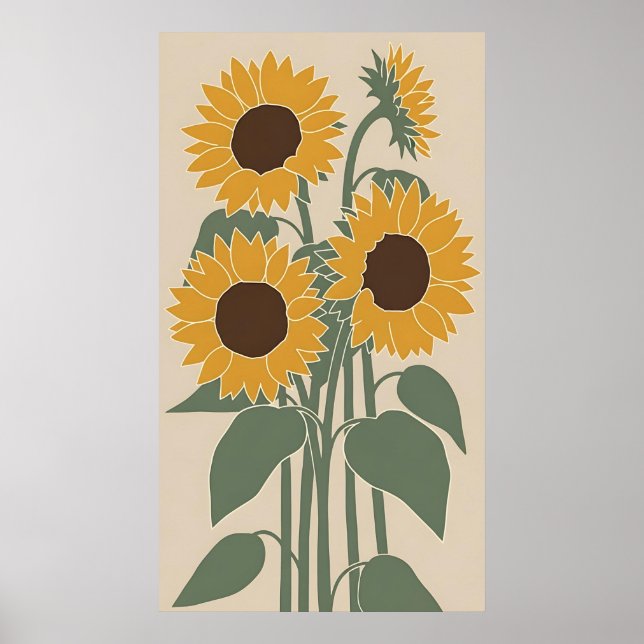 Boho Sunflower - Modern Desaturated Floral Poster (Front)