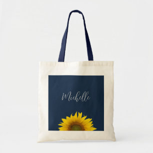 Boho Sunflower Navy Blue Elegant Personalized Tote Bag