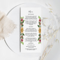 Boho Sunflower Rustic Wildflower Wedding Flat Menu
