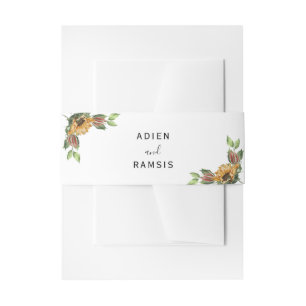 Boho Sunflower Rustic Wildflower Wedding Invitation Belly Band