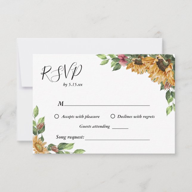 Boho Sunflower Song Request Wedding RSVP Card (Front)