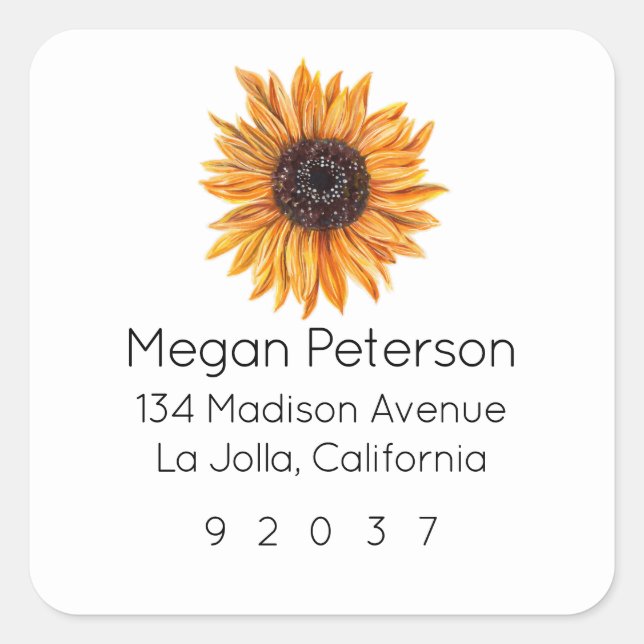 Boho Sunflower Square Return Address Label (Front)