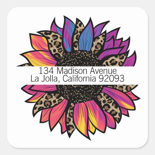 Boho Sunflower Square Return Address Label (Front)