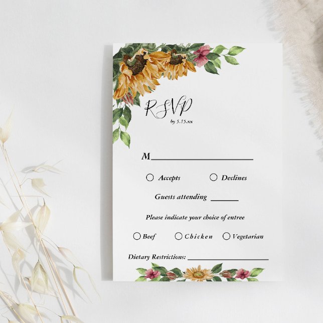 Boho Sunflower Wedding Menu Choice RSVP Card (Creator Uploaded)