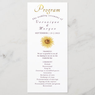 Boho Sunflower wedding program floral gold script