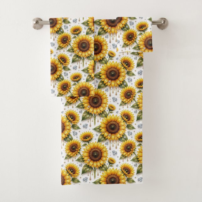 Boho Sunflowers and Diamonds Towel Set (Insitu)
