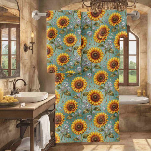 Boho Sunflowers and Diamonds Towel Set