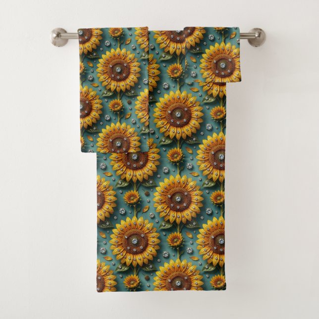 Boho Sunflowers and Diamonds Towel Set (Insitu)