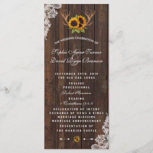Boho Sunflowers Antlers Programme de mariage en de