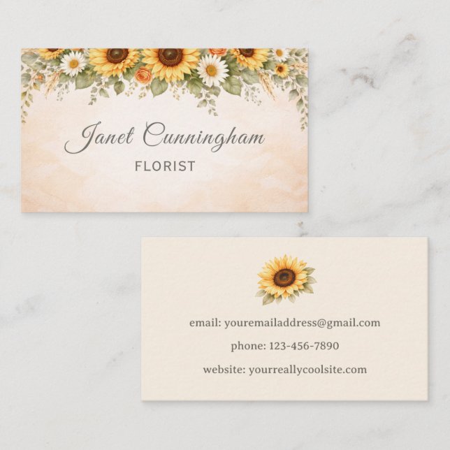 Boho Sunflowers Any Profession  Business Card (Front/Back)