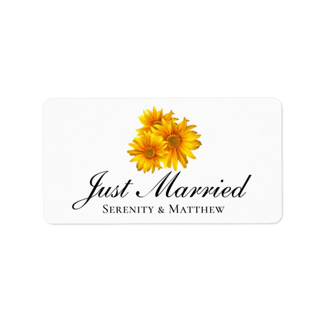Boho Sunflowers Country Wedding Just Married  Label (Front)
