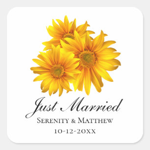 Boho Sunflowers Country Wedding Just Married Square Sticker