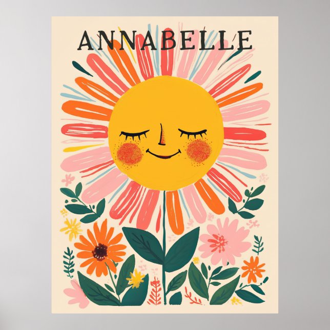 Boho Sunflowers Floral Illustration First Name Poster (Front)