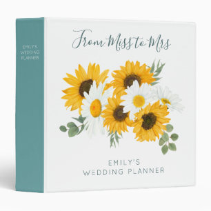 Boho Sunflowers Name Miss to Mrs Wedding Planner Binder