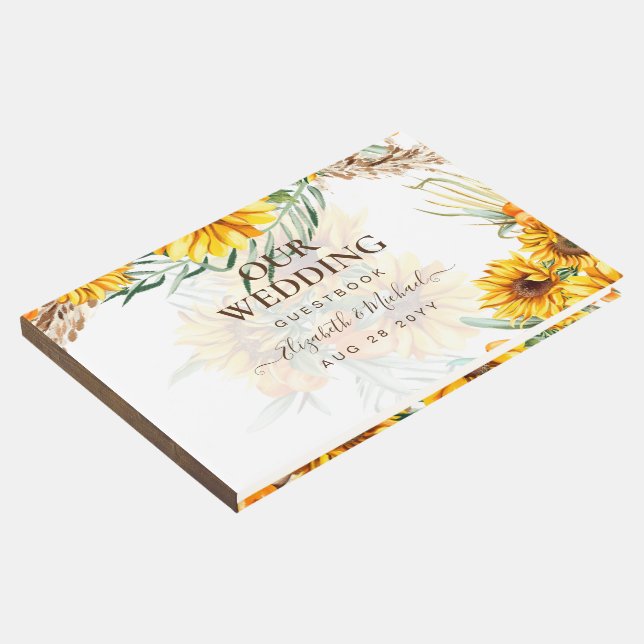 BOHO Sunflowers Pampas Grass Wedding Guest Book (Corner)