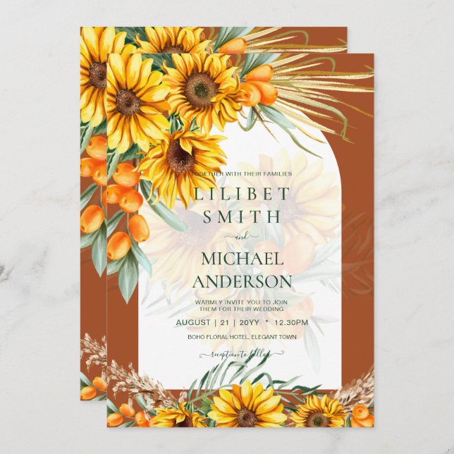 BOHO Sunflowers Pampas Grass Wedding Terracotta (Front/Back)