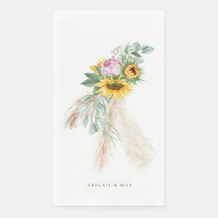 Boho Sunflowers Pink Peonies Personalized Wedding Napkin