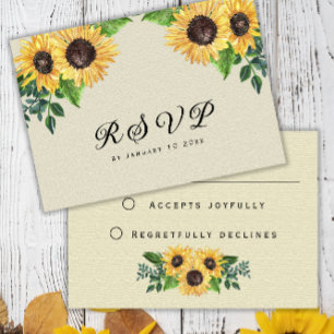 Boho Sunflowers Rustic Yellow Floral RSVP Card