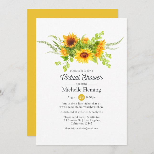 Boho Sunflowers Virtual Bridal or Baby Shower Invitation (Front/Back)