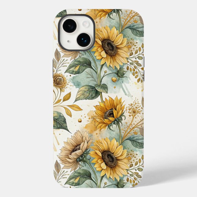 Boho Sunflowers Watercolor Gold Case-Mate iPhone Case (Back)