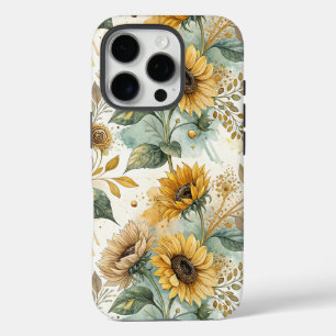 Boho Sunflowers Watercolor Gold iPhone 16 Pro Case