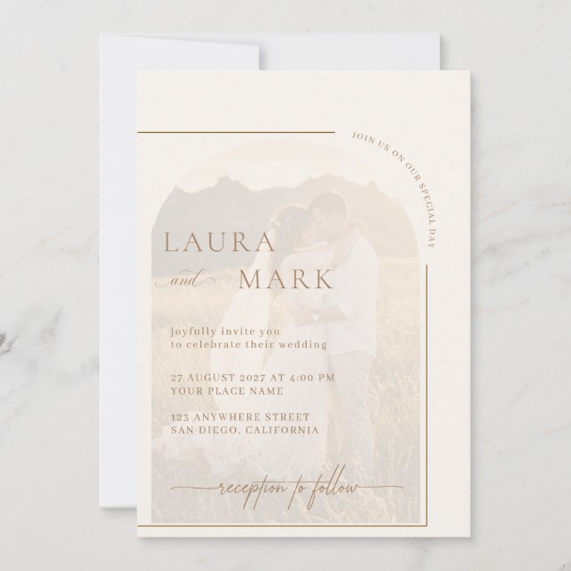 Boho Sunset Mountain Wedding Invitation Golden Fie (Front)