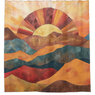 Boho Sunset Over Mountains -Retro Earthy Landscape