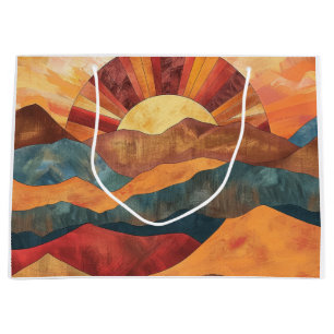Boho Sunset Over Mountains -Retro Earthy Landscape Large Gift Bag