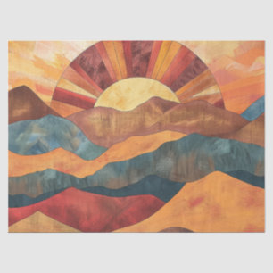 Boho Sunset Over Mountains -Retro Earthy Landscape Tissue Paper