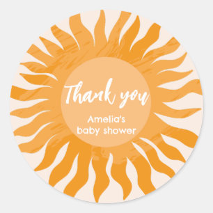 Boho sunshine Baby shower favour thankyou Classic Round Sticker