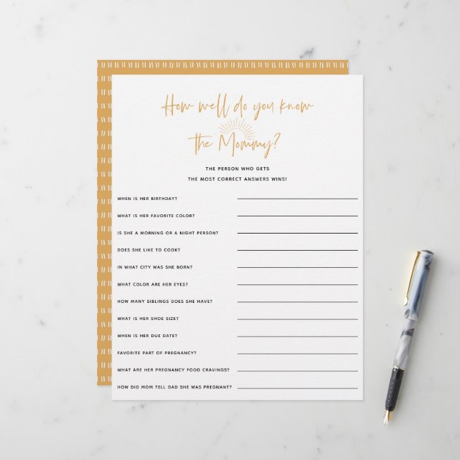 Boho Sunshine Baby Shower Game (Front/Back In Situ)