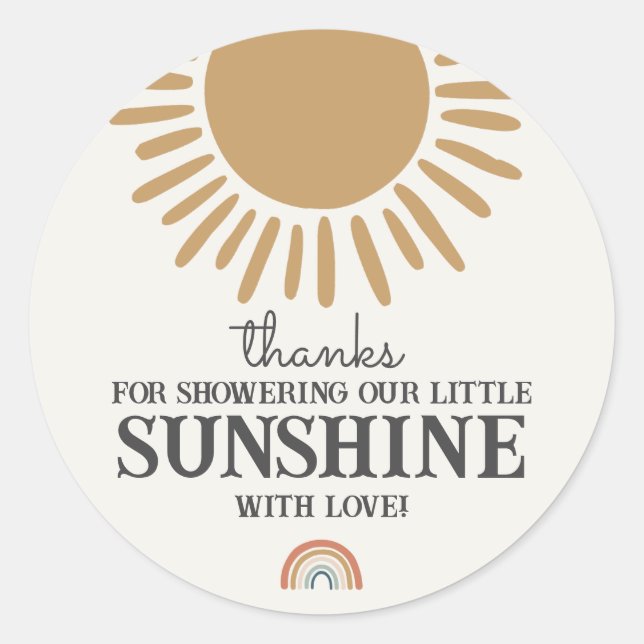 boho sunshine baby shower rainbow favour sticker (Front)