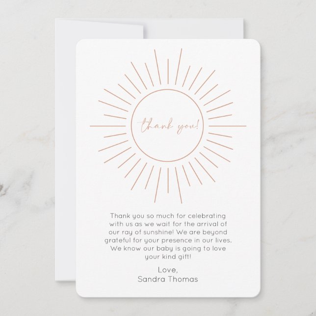 Boho Sunshine Baby Shower Thank You Card (Front)