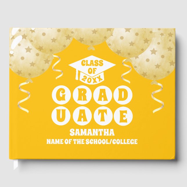 Boho Sunshine Balloons Graduation Guest Book (Front)