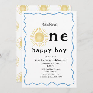 Boho Sunshine First Birthday One Happy Boy Retro Invitation