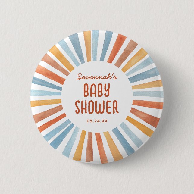 Boho Sunshine Gender Neutral Baby Shower 2 Inch Round Button (Front)