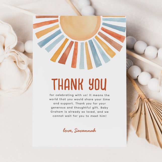 Boho Sunshine Gender Neutral Baby Shower Thank You Card (Creator Uploaded)