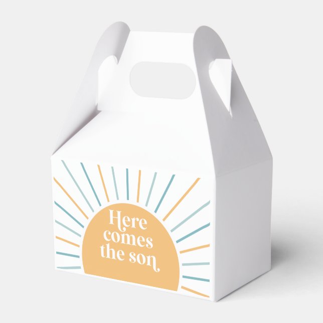 Boho Sunshine Here Comes the Son Baby Shower Favor Box (Front Side)