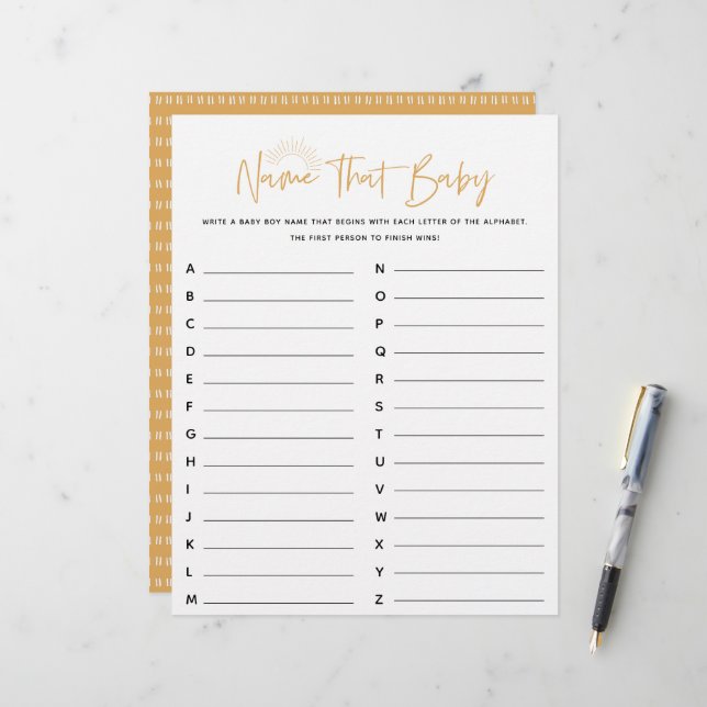 Boho Sunshine Name That Baby Shower Game (Front/Back In Situ)