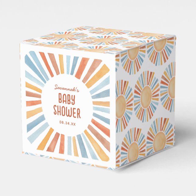 Boho Sunshine Neutral Baby Shower Favor Box (Front Side)