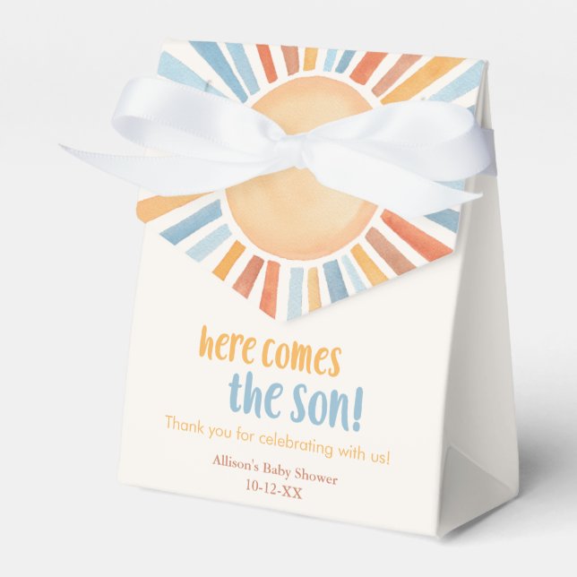 Boho sunshine sun boy baby shower  favor box (Front Side)
